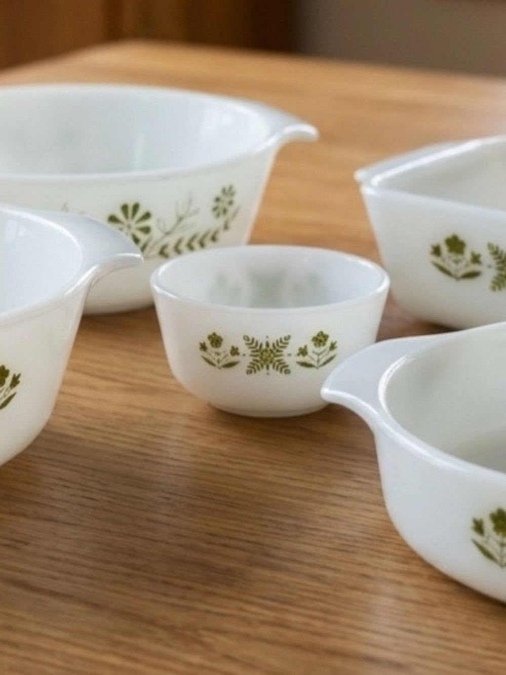 Vintage Fire-King Meadow Green Milk Glass Casserole Baking Dish Lot 5 Piece Set